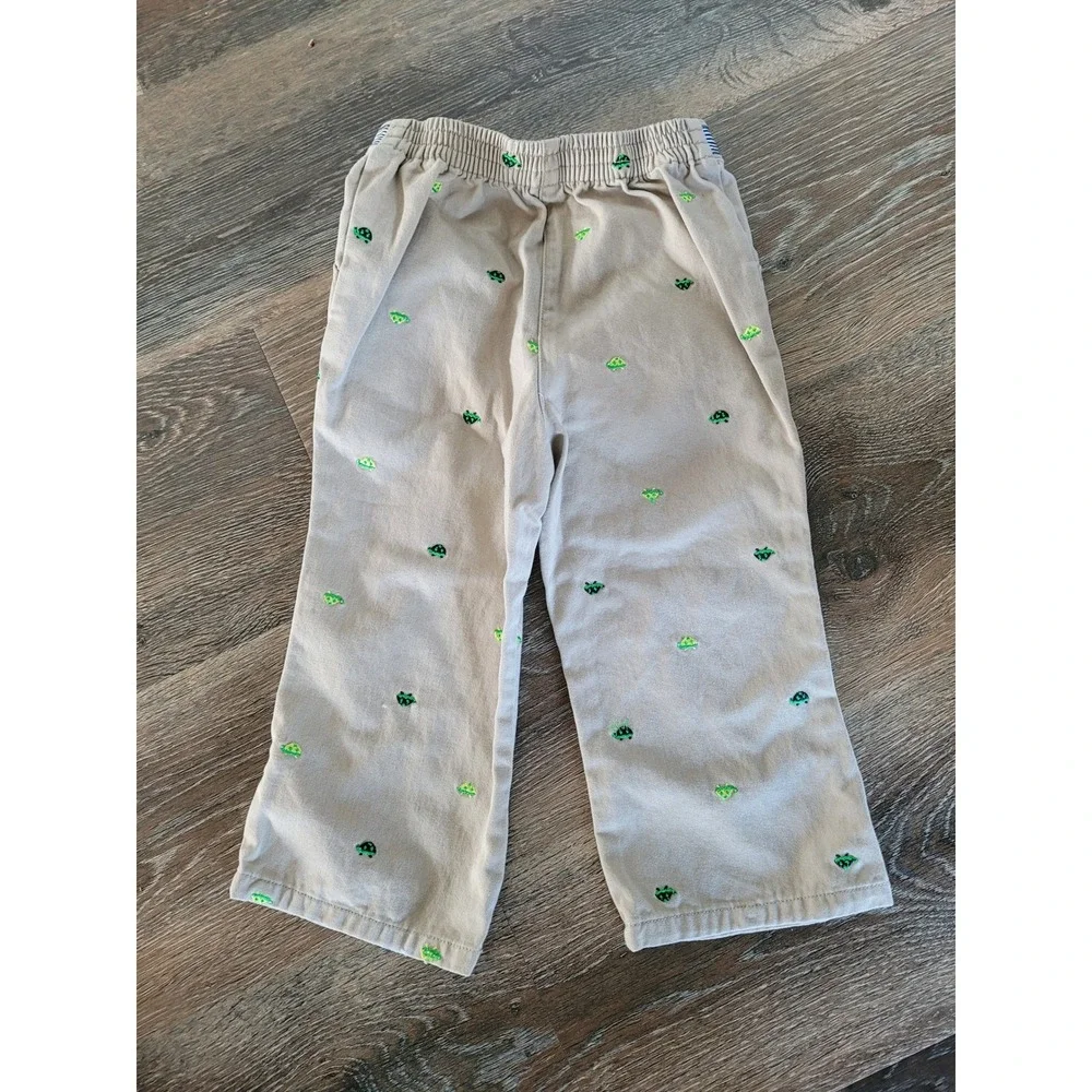 Gymboree Toddler Girls Khaki Turtle Embroidered Pants‎ 3T Tan Striped Bow #1